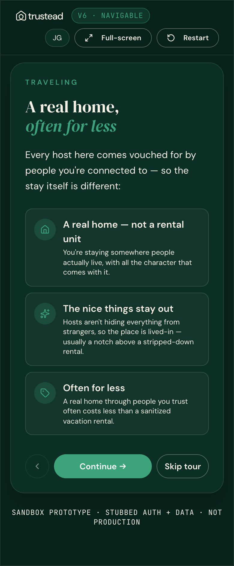 Onboarding V6 preview (guest / JG screen).